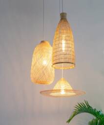 Handwoven Bamboo Basket Chandelier - Rustic Farmhouse Pendant Light