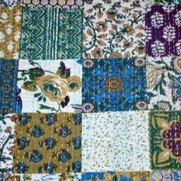 Indian Patchwork Kantha Quilt Handmade Gudari Blanket Throw Cotton Bedspread Bohemian Quilt, Hand Quilted Blankets - thumbnail 3
