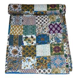 Indian Patchwork Kantha Quilt Handmade Gudari Blanket Throw Cotton Bedspread Bohemian Quilt, Hand Quilted Blankets - thumbnail 1