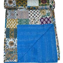 Indian Patchwork Kantha Quilt Handmade Gudari Blanket Throw Cotton Bedspread Bohemian Quilt, Hand Quilted Blankets - thumbnail 2