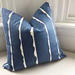 Coastal Linen Pillow Cover, Indigo Blue Cushion - thumbnail 3