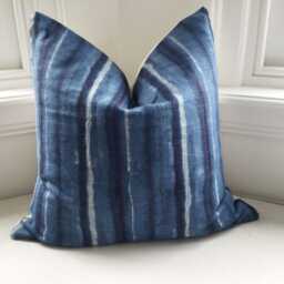Coastal Linen Pillow Cover, Indigo Blue Cushion - thumbnail 2