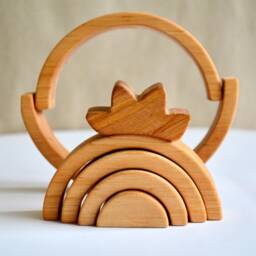 Wooden Rainbow Stacker With Crown Waldorf Natural Toy Arch - thumbnail 2