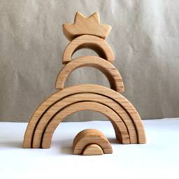 Wooden Rainbow Stacker With Crown Waldorf Natural Toy Arch - thumbnail 4