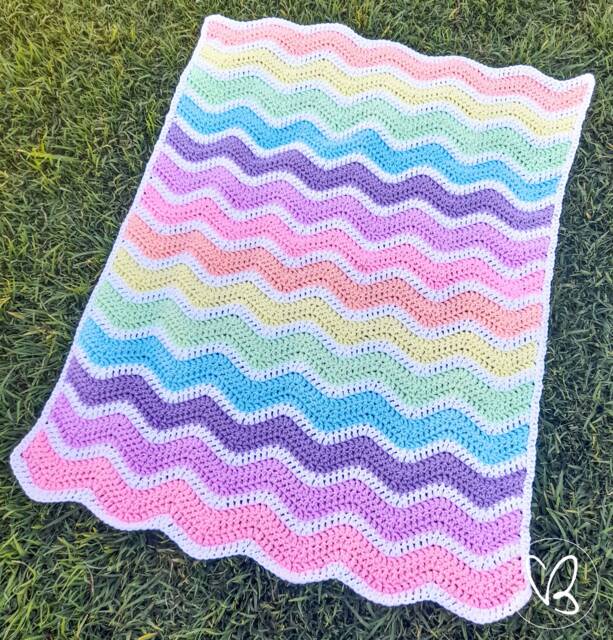 Rainbow Ripple Blanket, Bright Rainbow, Pastel Crochet Baby Nursery, Cot Pram Australian - image 1