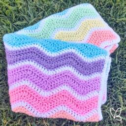 Rainbow Ripple Blanket, Bright Rainbow, Pastel Crochet Baby Nursery, Cot Pram Australian - thumbnail 3