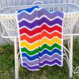 Rainbow Ripple Blanket, Bright Rainbow, Pastel Crochet Baby Nursery, Cot Pram Australian - thumbnail 2