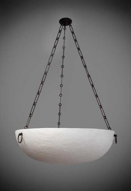 Plaster Bowl Chandelier in The 19Th Century Style - 80cm Diameter With Rectangular Bronze Chain - image 1