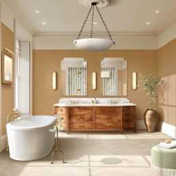 Plaster Bowl Chandelier in The 19Th Century Style - 80cm Diameter With Rectangular Bronze Chain - thumbnail 4