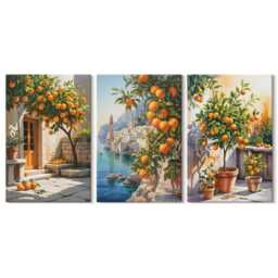 Canvas Set Of 3 Wall Art - Painted Citrus Fruits & Seaside Landscapes, Orange Large, Landscapes Decor - thumbnail 2