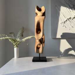 Walnut Wood Sculpture - Hand Carved Abstract Organic Art Japandi Interior Decor Portal Circle - thumbnail 3