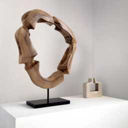 Walnut Wood Sculpture - Hand Carved Abstract Organic Art Japandi Interior Decor Portal Circle