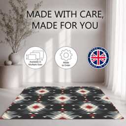 Black Grey Red Tribal Geometric Pattern Rug Non-Slip Soft Area Carpet Bedroom Living Room Hallway Mat Decor - Made in UK - thumbnail 2