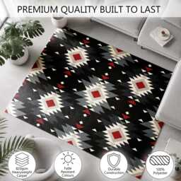 Black Grey Red Tribal Geometric Pattern Rug Non-Slip Soft Area Carpet Bedroom Living Room Hallway Mat Decor - Made in UK - thumbnail 3