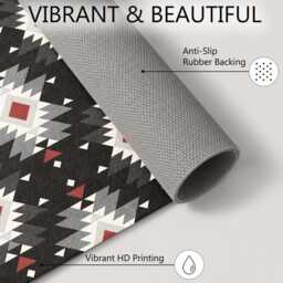 Black Grey Red Tribal Geometric Pattern Rug Non-Slip Soft Area Carpet Bedroom Living Room Hallway Mat Decor - Made in UK - thumbnail 4