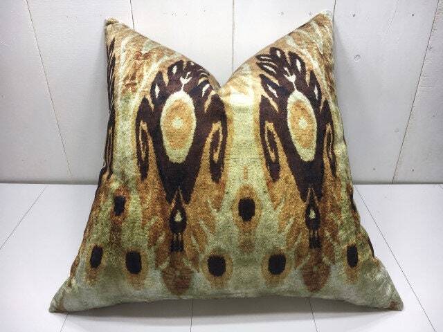 24x24 Silk Blend Ikat Pillow Cover - Handwoven Decorative Cushion - image 1