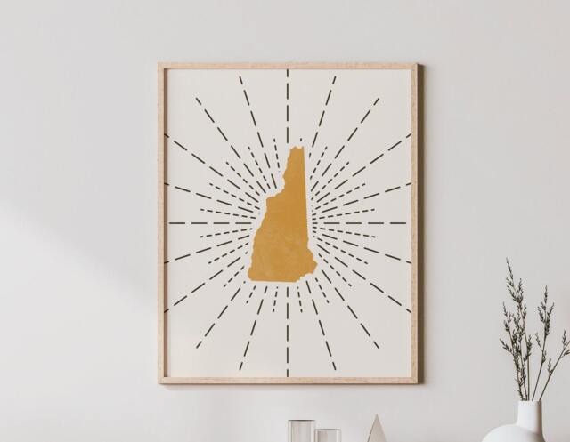 New Hampshire Boho Wall Art - Mid Century Modern State Of Hampshire, Bohemian Decor, Print - image 1