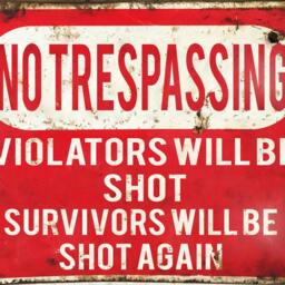 No Trespassing Violators Will Be Shot Survivors Again - Enamel Metal Tin Sign Wall Plaque - thumbnail 2