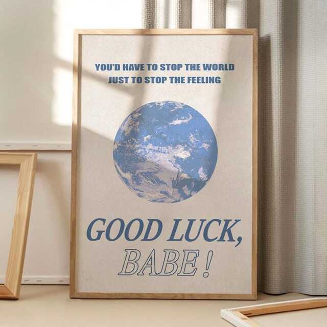 Blue Earth Good Luck Babe Quote Art Canvas Poster, Trendy Wall Art, Apartment Aesthetic Decor, Retro Home Printed Gift - image 1
