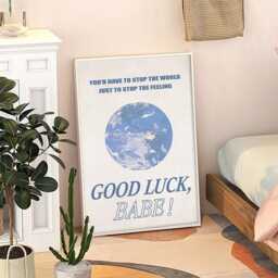 Blue Earth Good Luck Babe Quote Art Canvas Poster, Trendy Wall Art, Apartment Aesthetic Decor, Retro Home Printed Gift - thumbnail 3