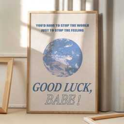 Blue Earth Good Luck Babe Quote Art Canvas Poster, Trendy Wall Art, Apartment Aesthetic Decor, Retro Home Printed Gift - thumbnail 1
