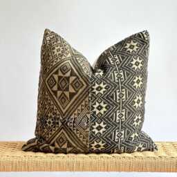 Black Neutral Tribal Hemp Hand Woven Natural Dye Color Lumbar Pillow Cover - Stain - thumbnail 1