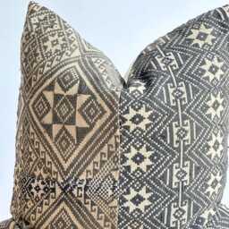 Black Neutral Tribal Hemp Hand Woven Natural Dye Color Lumbar Pillow Cover - Stain - thumbnail 2