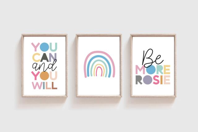 3 Girls Bedroom Prints, Nursery Wall Art, Rainbow Positive Quotes, Inspirational Prints - image 1