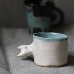 Handgemachte Keramik Tasse Mit Katze Als Griff - Espresso Kunsthandwerk Katzenliebhaber Geschenk - thumbnail 4