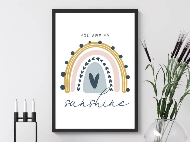 You Are My Sunshine Scandi Rainbow - Wall Print Gift Idea Bespoke Poster A5 A4 A3 Framed - image 1