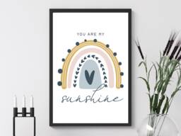You Are My Sunshine Scandi Rainbow - Wall Print Gift Idea Bespoke Poster A5 A4 A3 Framed - thumbnail 1