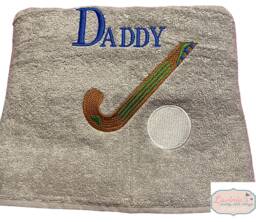 Personalised Hockey Towel, Embroidered Stick & Ball, Custom Name - thumbnail 1