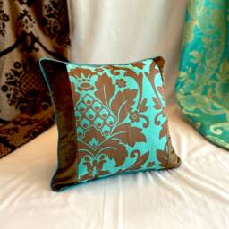 Bohemian Quilted Pillow Cover Chocolate Brown & Teal Jacquard, 18 - thumbnail 2
