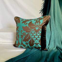 Bohemian Quilted Pillow Cover Chocolate Brown & Teal Jacquard, 18 - thumbnail 3