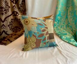 Bohemian Quilted Pillow Cover Chocolate Brown & Teal Jacquard, 18 - thumbnail 1
