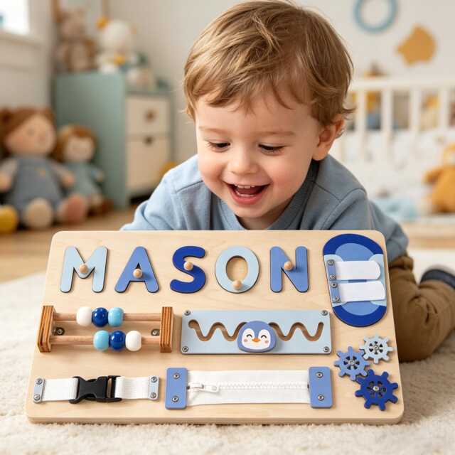 Personalized Baby Name Puzzle, Custom Wooden Toddler Toys, Gift For Boy, Early Learning Busy Board, 1st Birthday Gift, Room Decor - image 1