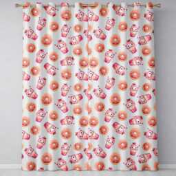 Cute Kawaii Donut & Strawberry Drink Seamless Pattern Cream Background Readymade Eyelet Ring Top Thermal 100% Blackout Curtains - thumbnail 2