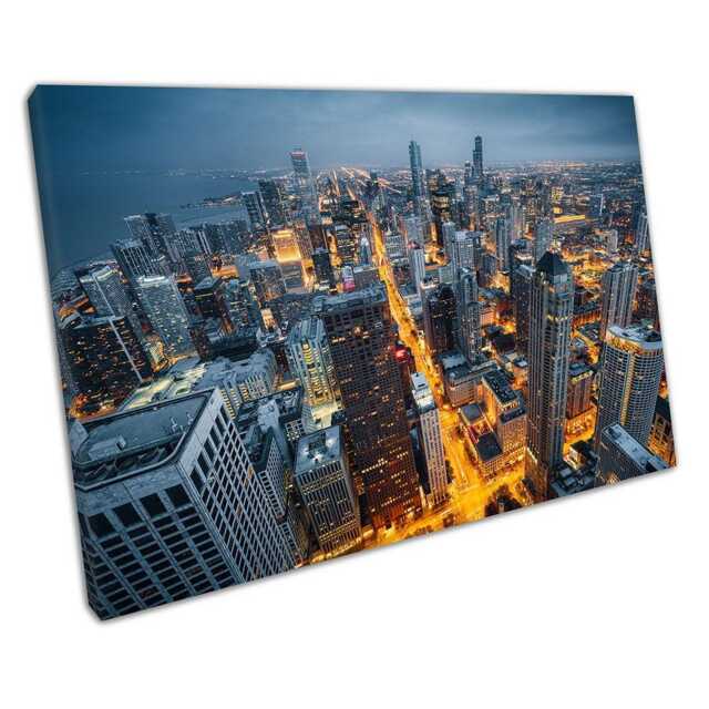 Chicago Skyline Night Canvas Illuminated Lake Michigan Cityscape Wall Art For Home & Office - image 1