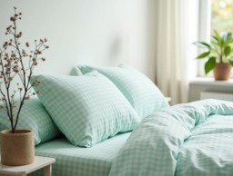Mint Gingham Cotton 1 Duvet Cover Checkered Comforter Set Cozy Bedroom Decor Duvet