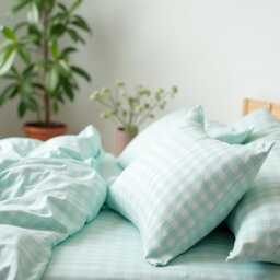 Mint Gingham Cotton 1 Duvet Cover Checkered Comforter Set Cozy Bedroom Decor Duvet - thumbnail 4