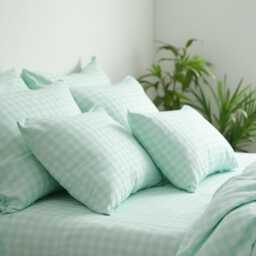 Mint Gingham Cotton 1 Duvet Cover Checkered Comforter Set Cozy Bedroom Decor Duvet - thumbnail 3