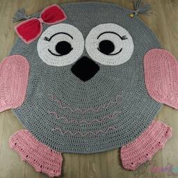 Crochet Owl Rug Cotton Nursery Play Mat, Woodland Decor - thumbnail 3