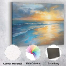 Abstract Coastal Sunset Seascape Blue & Gold Oil Painting Canvas Wall Art Print Decor Picture Ready To Hang - thumbnail 2