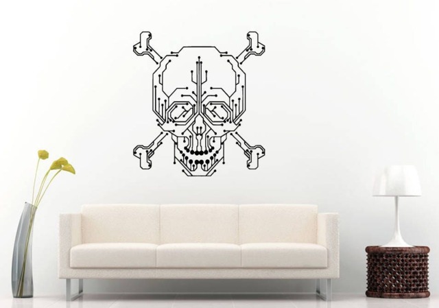 Skull Motherboard Electric Power Lines Computer Pc Geek Cyber Wall Sticker Decal Vinyl Mural Decor Art L2306 - image 1