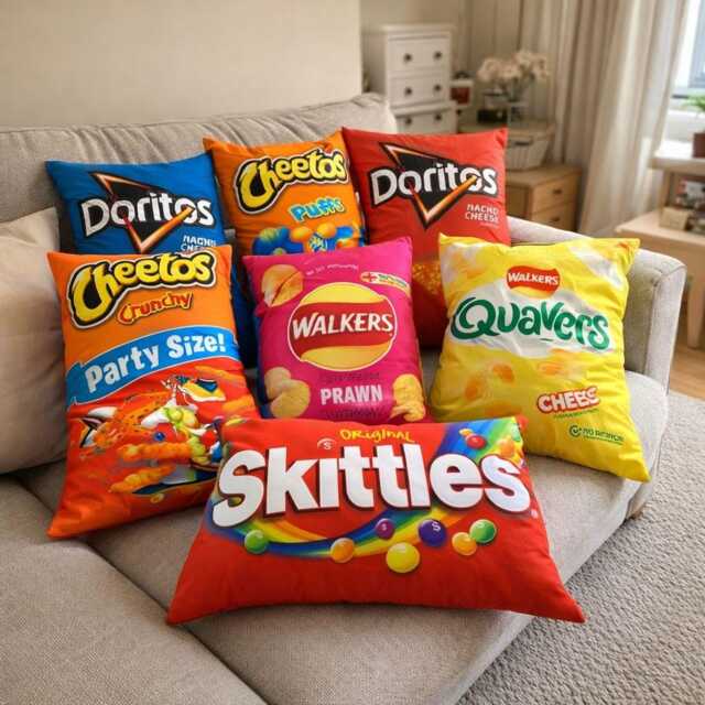 Personalised Name Snack Cushion Custom Crisp Chocolate Style Novelty Pillow Soft Filled Insert Throw Zip Closure Kids Pet His Her Funny Gift - image 1