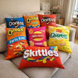 Personalised Name Snack Cushion Custom Crisp Chocolate Style Novelty Pillow Soft Filled Insert Throw Zip Closure Kids Pet His Her Funny Gift - thumbnail 1