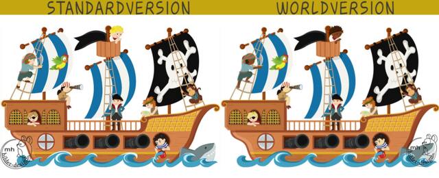 Personalized Pirate Ship Wall Decal - Pirate-Themed Boy's Bedroom Sticker With Name On Flag Hand-Drawn, Made in Germany - image 1