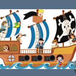 Personalized Pirate Ship Wall Decal - Pirate-Themed Boy's Bedroom Sticker With Name On Flag Hand-Drawn, Made in Germany - thumbnail 3