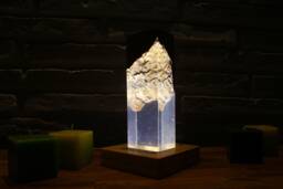 Crystal Gold Resin Night Lamp Olive Wood Epoxy Table Lamp - thumbnail 1