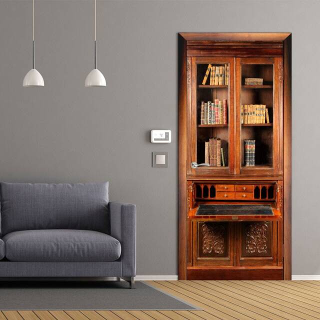 Door Wall Sticker Victorian Mahogany Secretaire Bookcase/ Bookcase Sticker/ Murals Vintage Decal - image 1
